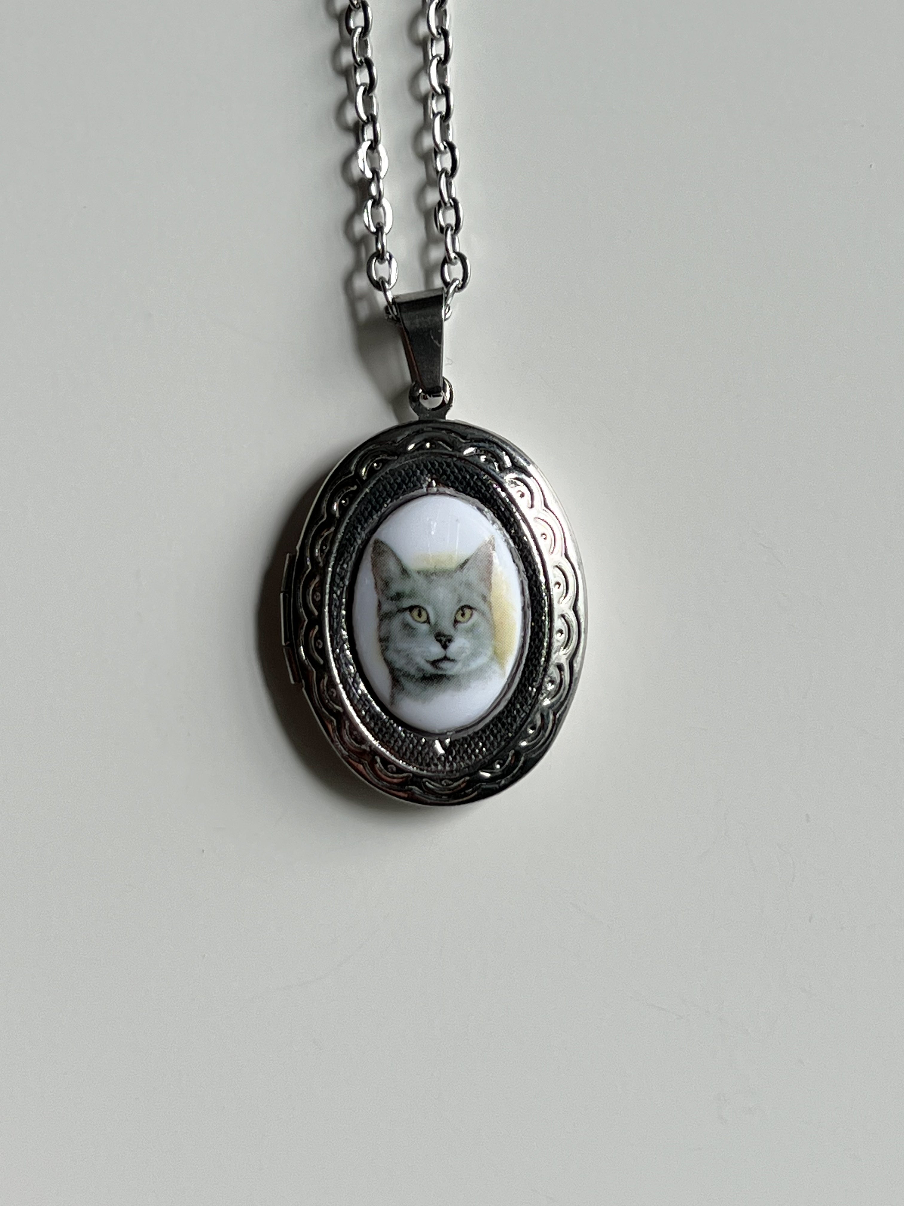 Grey Cat Locket Necklace