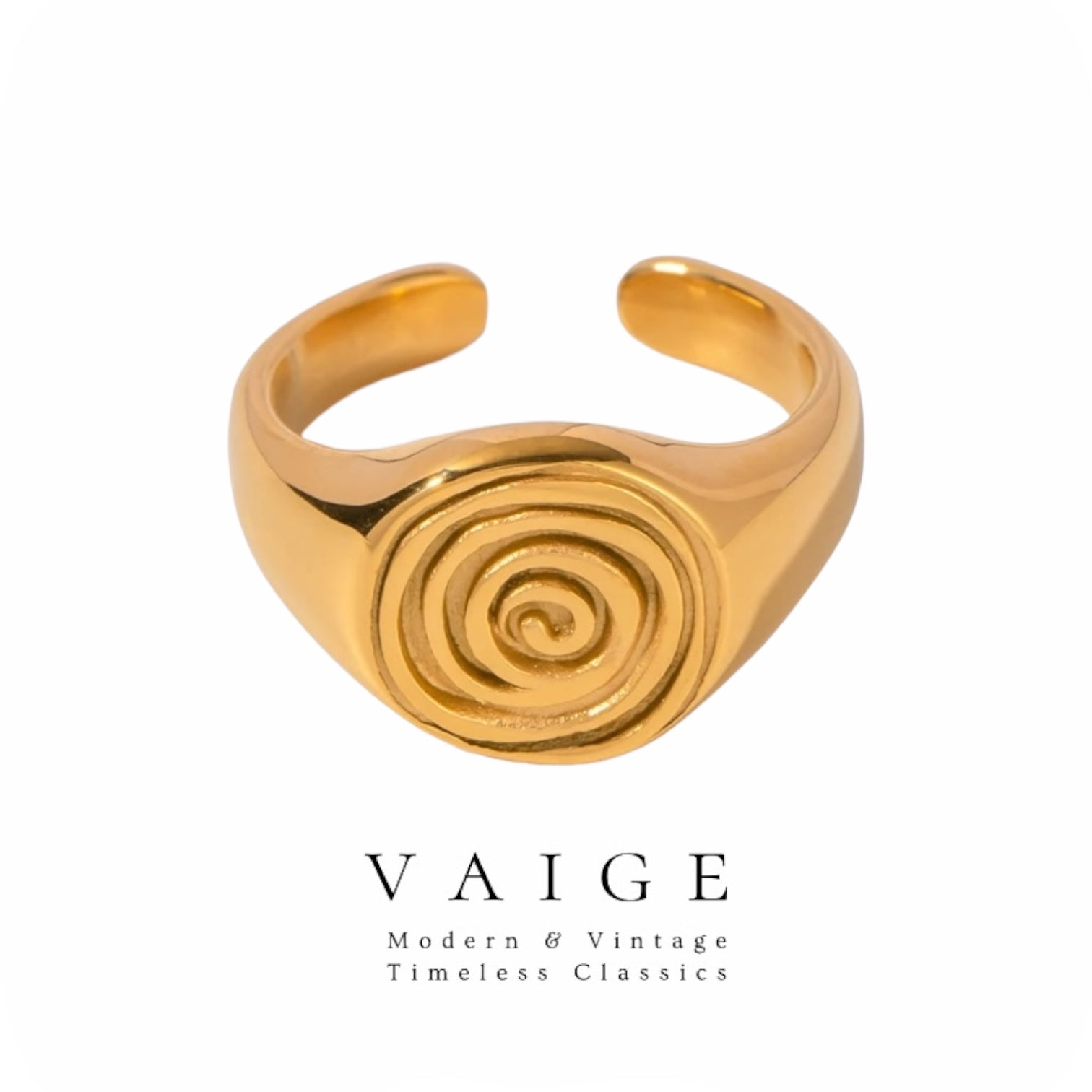 18K Gold Plated Stainless Steel swirl Open Ring