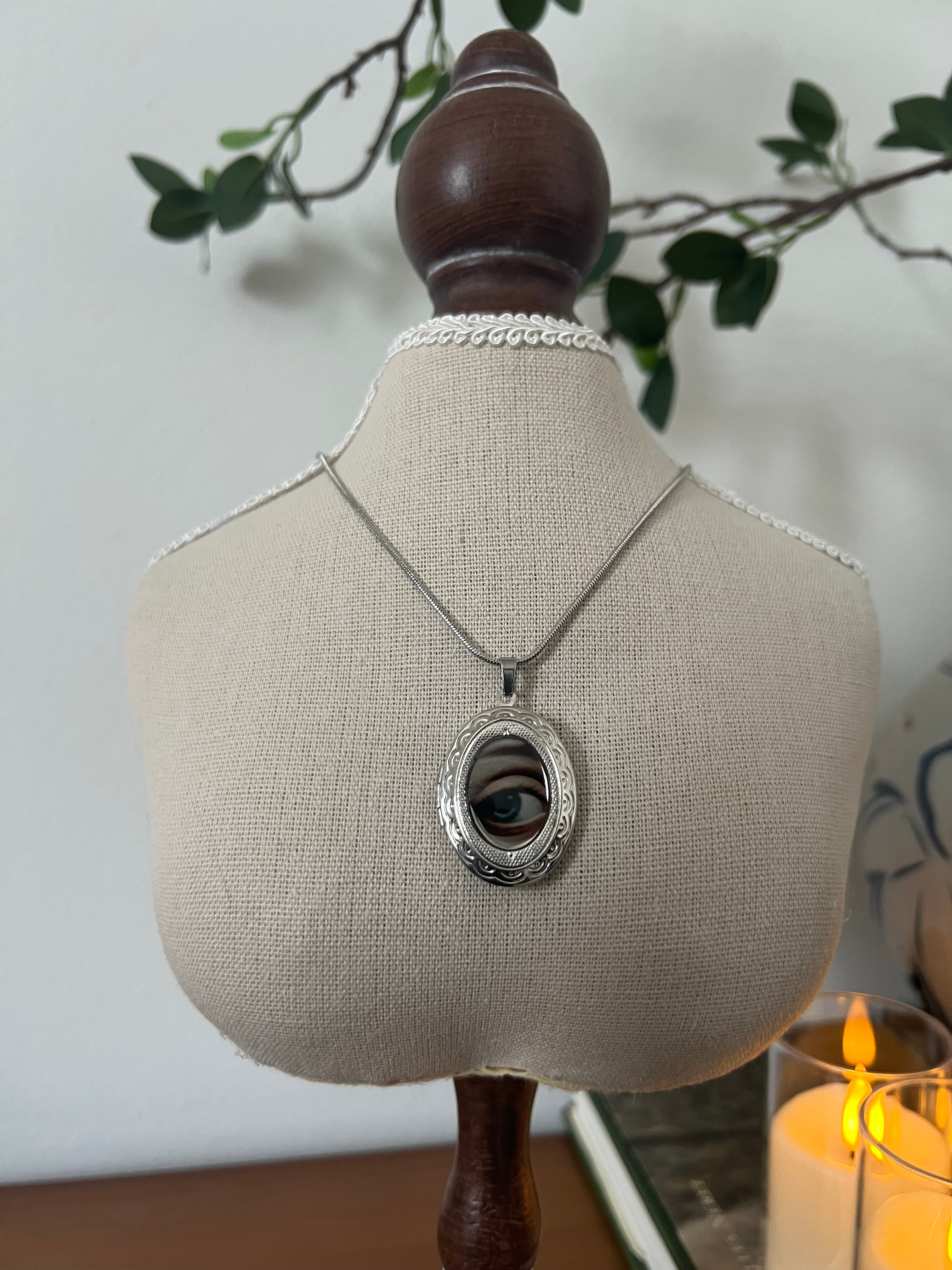 Eye locket necklace silver