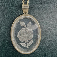 gold flower engraved glass   pendant necklace • 16-18in — Vintage Collection • only 1 available • View all photos; item is thrifted/vintage and may show flaws.