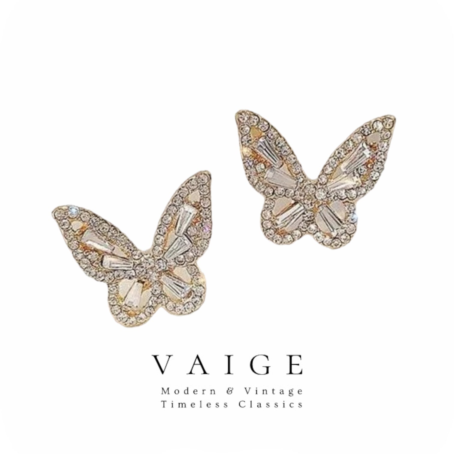 silver zircon Butterfly Stud Earrings