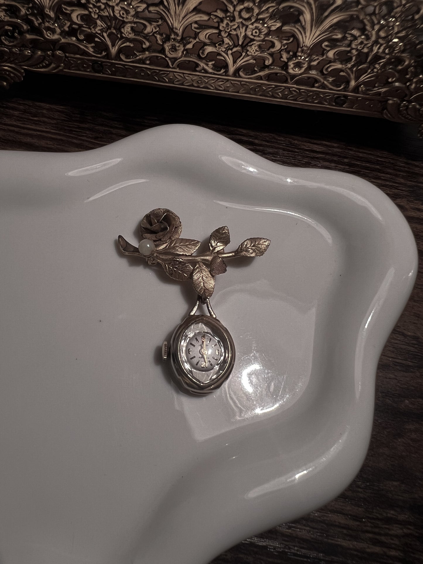 Vintage floral Crosby gold watch brooch