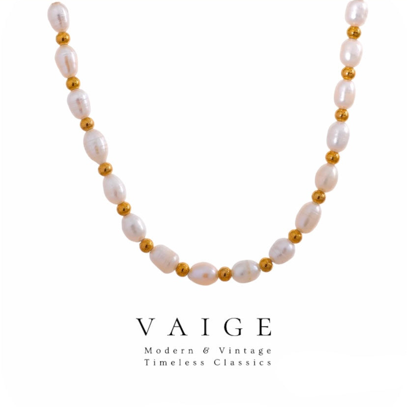 VAIGE Elegant Gold & Pearl Layered Necklace with Freshwater Pearls