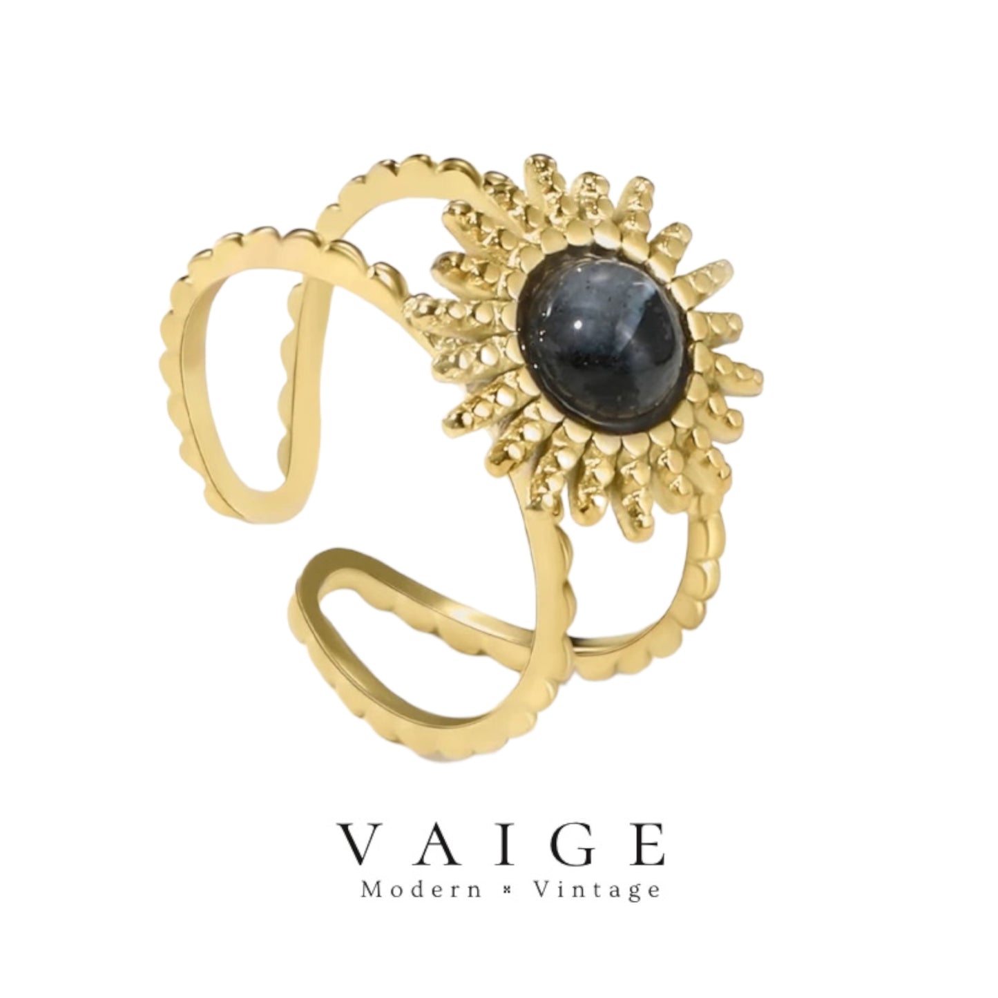 VAIGE Everleigh Sunstone & Gold Adjustable Open Back Ring