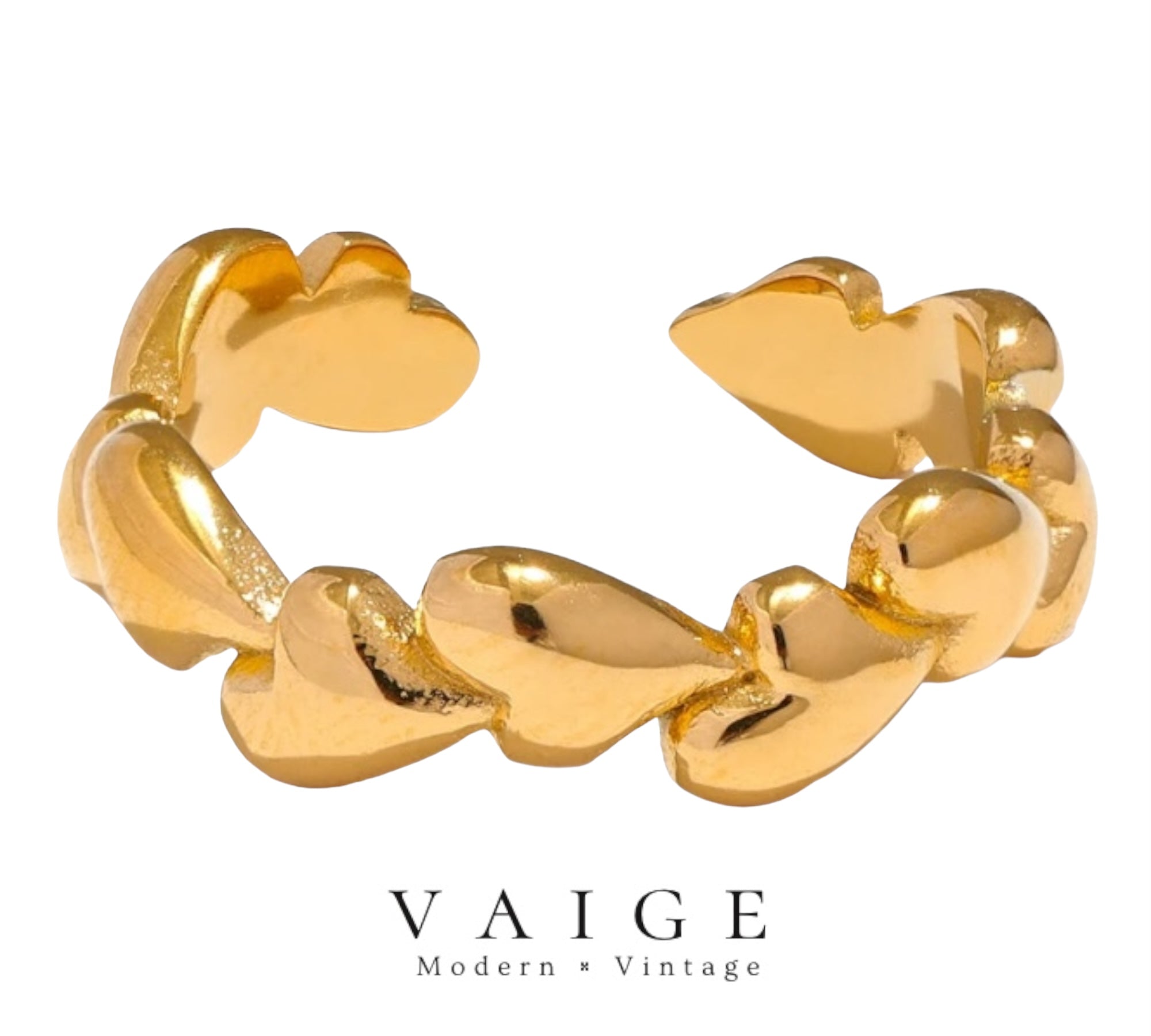 VAIGE Elegant Gold-Plated Heart Adjustable Ring in Silver