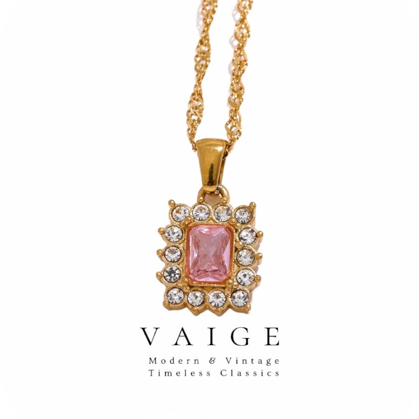 VAIGE Radiant Gold and Silver Zirconia Pendant Necklace with Pink and White Accents