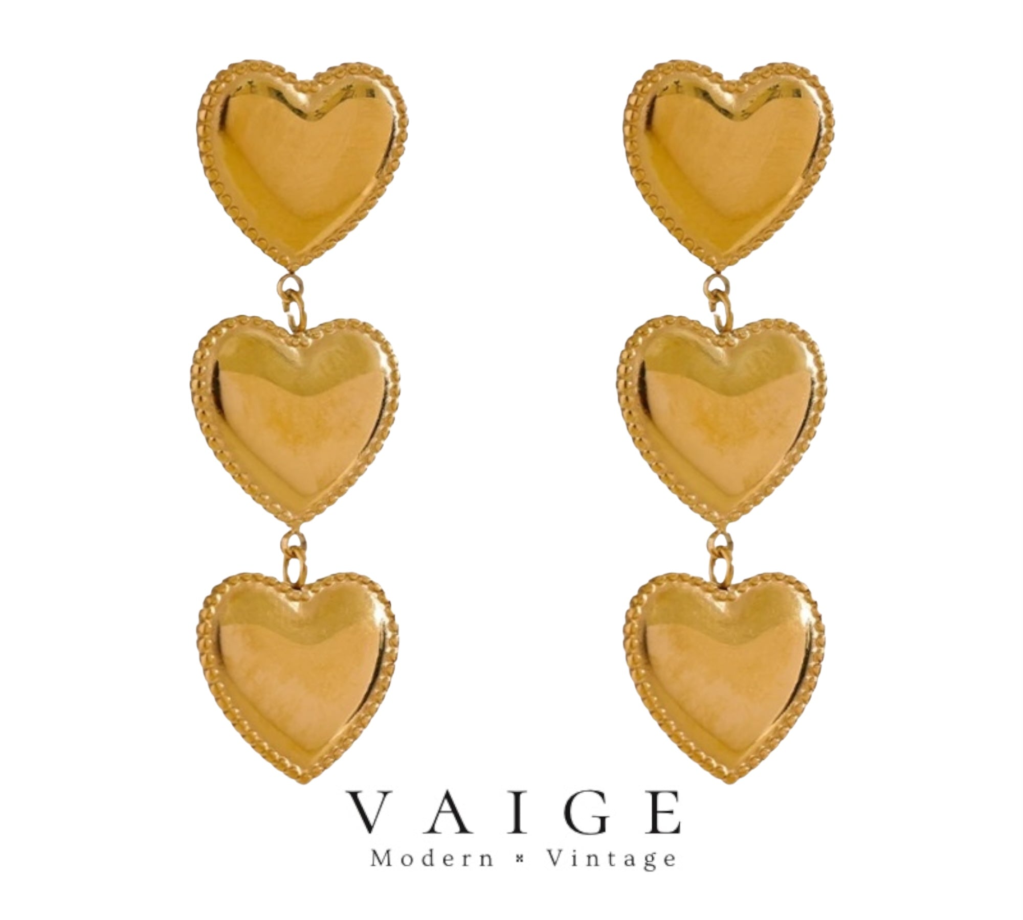 VAIGE Elegant Triple Heart Drop Earrings in Gold and Silver