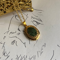 gold emerald green locket  necklace • 18in — Vivian Vintage Collection • only 1 available • View all photos; item is thrifted/vintage and may show flaws: (  )