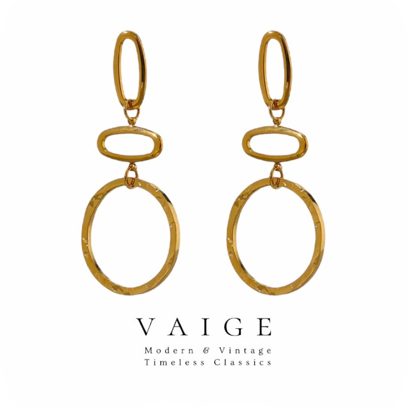 VAIGE Elegant Gold-Plated Oval Dangle Earrings in Stainless Steel