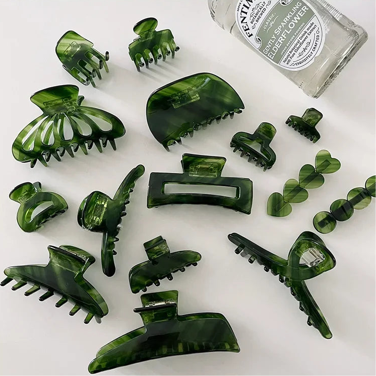 VAIGE Elegant Green Resin Hair Claw Clip Collection