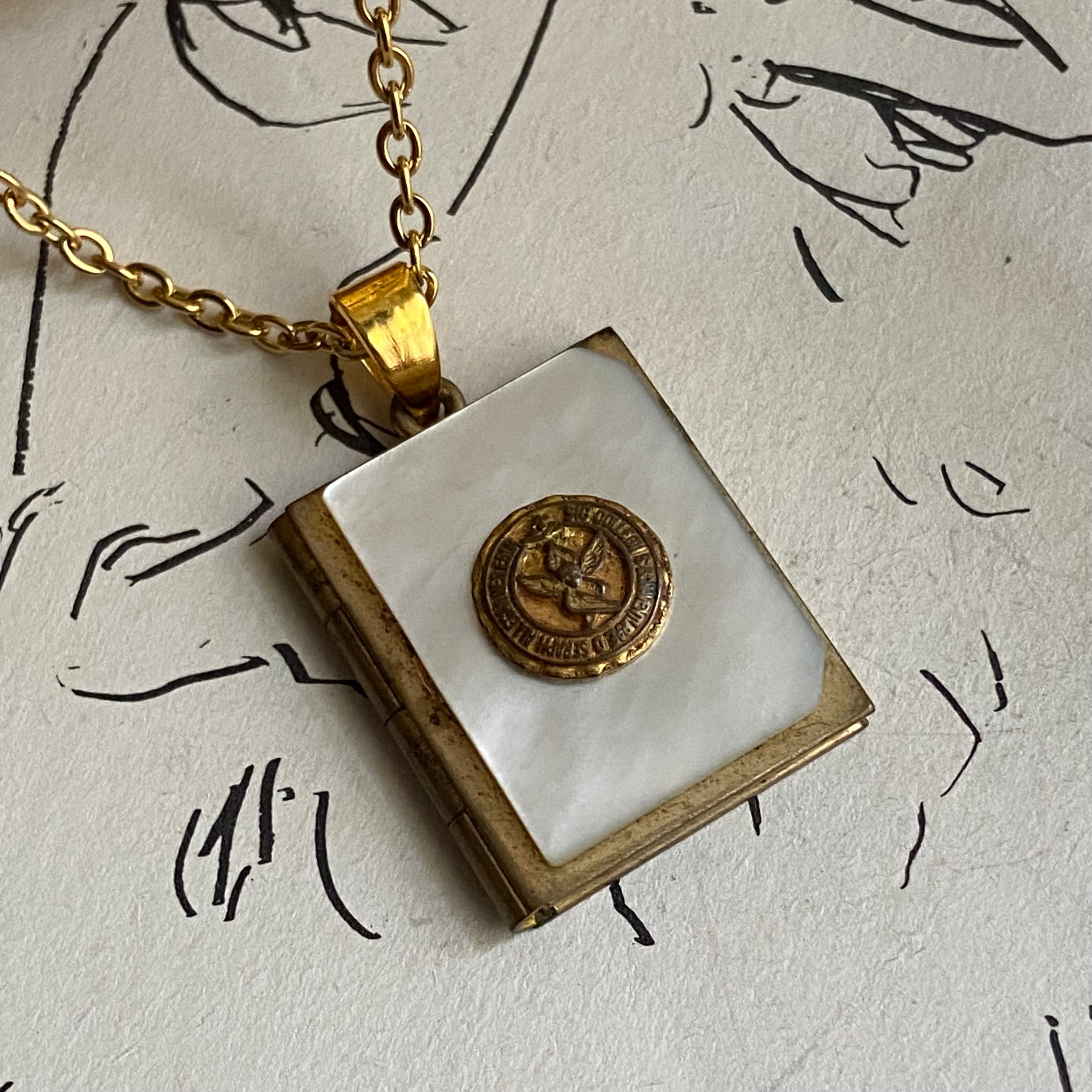 gold dainty book locket shell   necklace • 18in — Vivian Vintage Collection • only 1 available • View all photos; item is thrifted/vintage and may show flaws: (  )