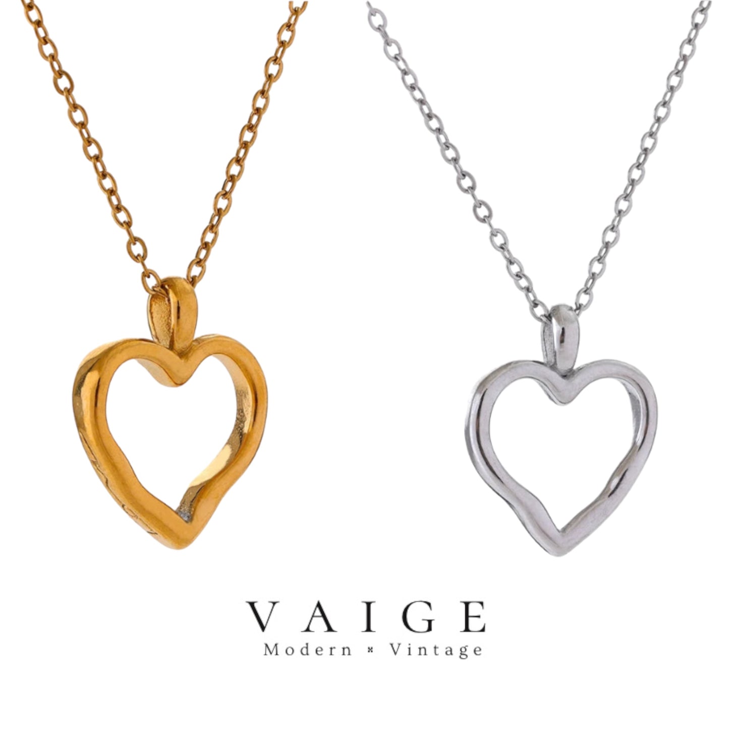 VAIGE Luxurious Gold-Plated Hollow Heart Necklace in Silver