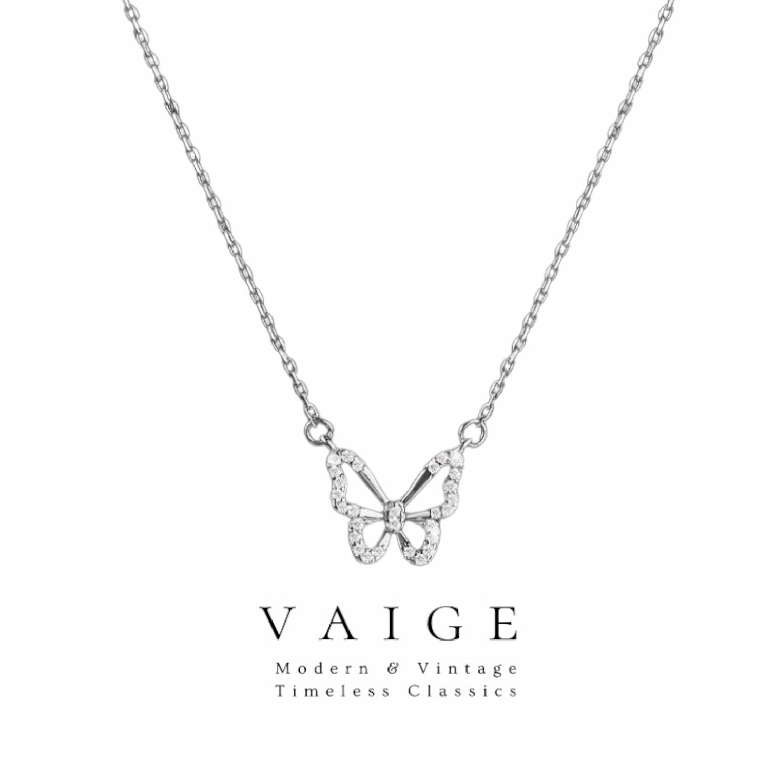 silver gold zircon Butterfly Necklace