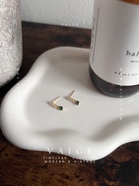 VAIGE 925 Sterling Silver Emerald Green Square Zircon Pearl Stud Earrings