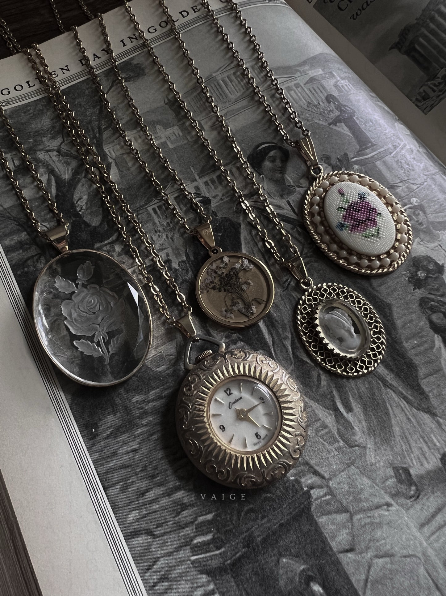 VAIGE One of One |  Vintage Intaglio Cameo Lady Gold Necklace