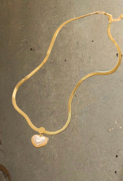 Pearl Heart Herringbone Necklace
