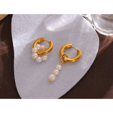 VAIGE Elegant Gold Asymmetrical Pearl Dangle Earrings in Stainless Steel