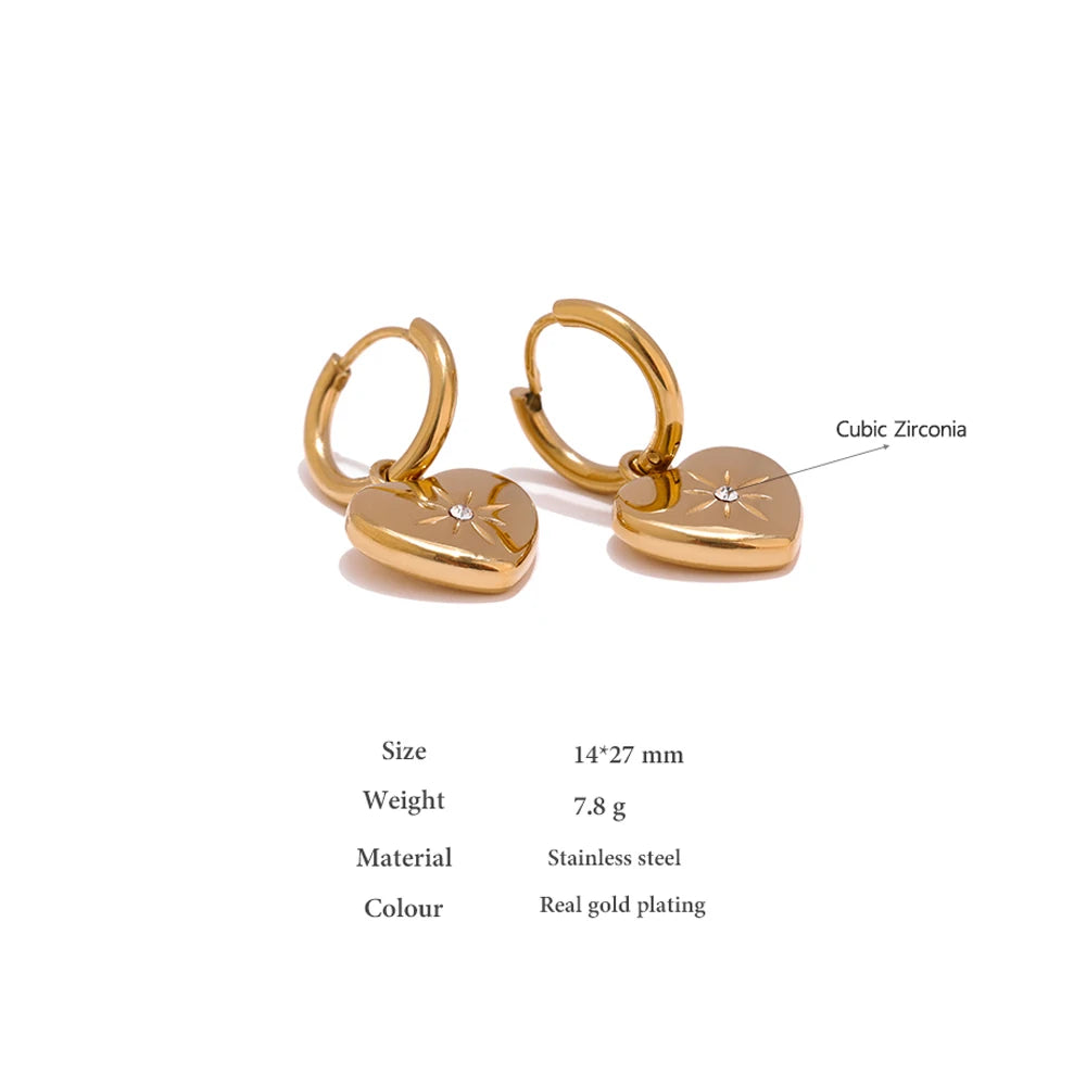 VAIGE Gold Plated Heart & Star Huggie Hoop Earrings in Stainless Steel