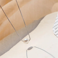 VAIGE 925 Sterling Silver Pearl Pendant Necklace - Elegant Jewelry Gift, Adjustable Chain 37.5+8cm, Fine Classic Design