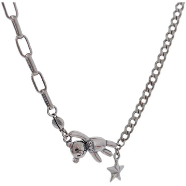 VAIGE Silver Multi-Chain Choker with Bear & Star Pendant