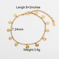 VAIGE 18K Gold Plated Stainless Steel Bead Chain Anklet with Petal Disc Pendant - 8-Inch Foot Jewelry