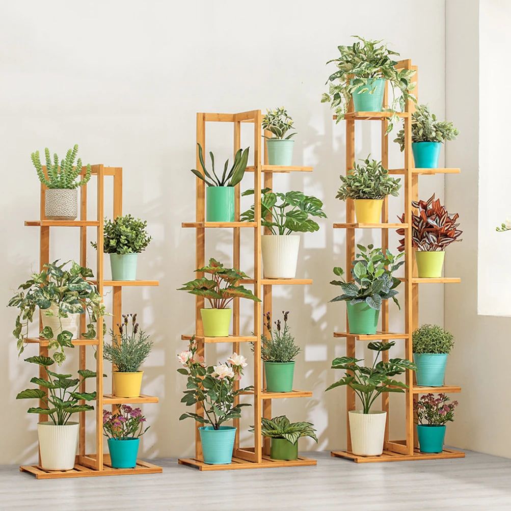 VAIGE Bamboo 5-Tier Plant Stand Rack - Multi-Purpose Flower Pot Holder Shelf for Indoor & Outdoor Display