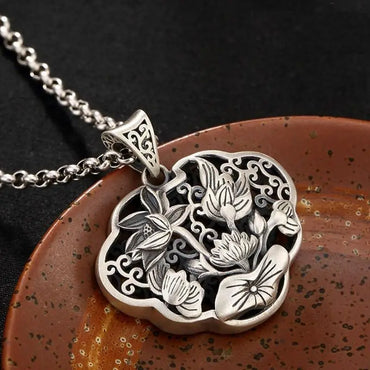 lotus flower silver necklace pendant charm