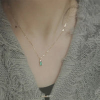 VAIGE 925 Sterling Silver Green Crystal Pendant Clavicle Necklace 14k Gold Plating 40CM 45CM