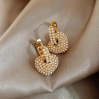 VAIGE Elegant Simulated Pearl Heart Dangle Earrings - Luxury Copper Alloy Fashion Jewelry