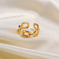 VAIGE Adjustable Twisted Link Chain Open Rings - 18k Gold Plated Stainless Steel Jewelry for Elegant Occasions