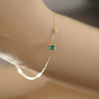 VAIGE 925 Sterling Silver Emerald Crystal Chain Bracelet Light Luxury Temperament Plating 14k Gold Jewelry Gift