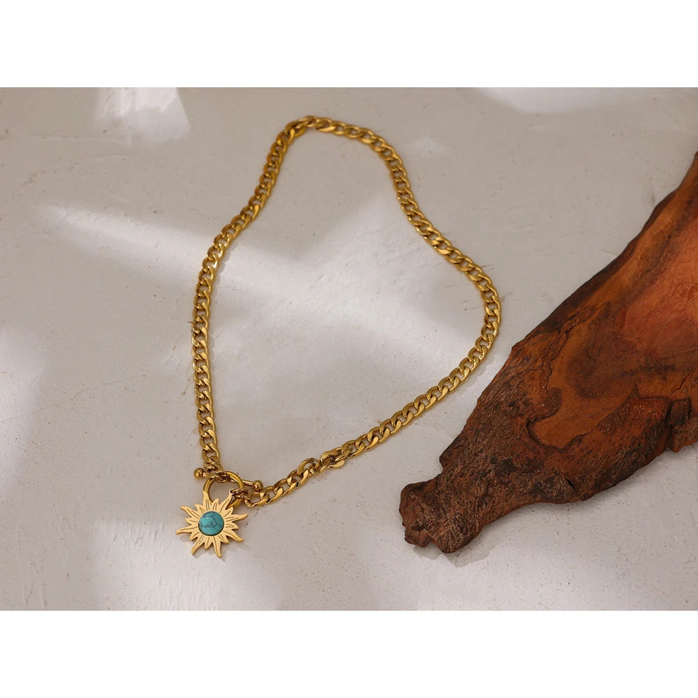 VAIGE Elegant Gold-Plated Sun Ray Stone Toggle Necklace in Radiant Gold