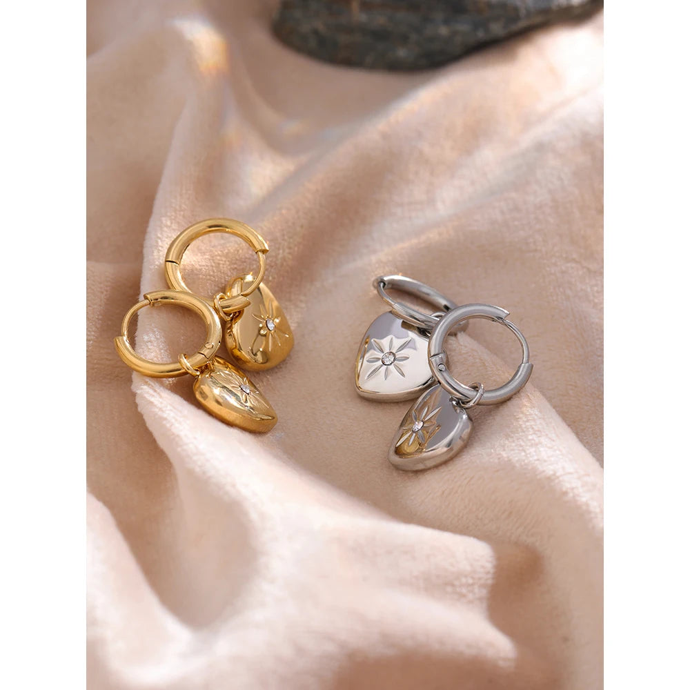 VAIGE Gold Plated Heart & Star Huggie Hoop Earrings in Stainless Steel