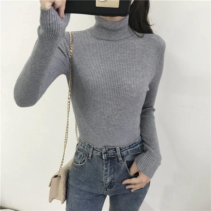 VAIGE Soft Warm Knitted Ribbed Turtleneck Pullover Sweater - Thick Long Sleeve Slim Jumper in Acrylic and Cotton Blend