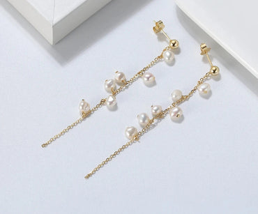 VAIGE 925 Sterling Silver Geometric Branch Tassel Earrings with 14k Gold Plating and Natural Freshwater Pearls, Gift Wrapped Velvet Pouch Included