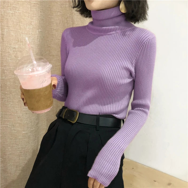 VAIGE Soft Warm Knitted Ribbed Turtleneck Pullover Sweater - Thick Long Sleeve Slim Jumper in Acrylic and Cotton Blend