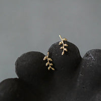 VAIGE 925 Sterling Silver 14k Gold Olive Branch Leaf Earrings 10mm