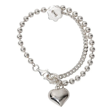 VAIGE Elegant Silver Heart Dangle Chunky Bracelet