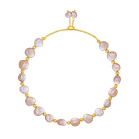 VAIGE Classic Semi-Baroque Natural Pearl Charm Bracelet with Copper Alloy, Champagne & White - 23cm Long