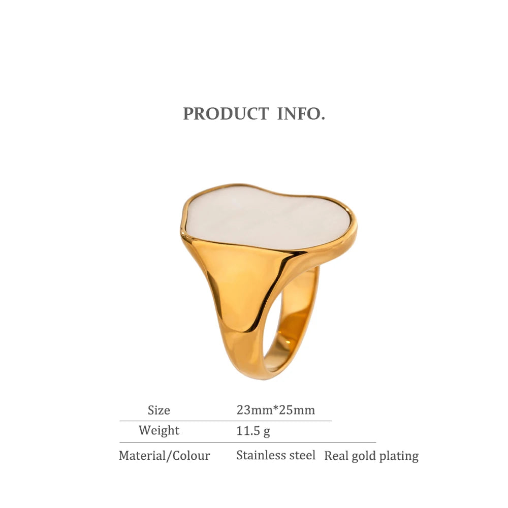 VAIGE Irregular Gold-Plated Natural Shell Ring in Stainless Steel