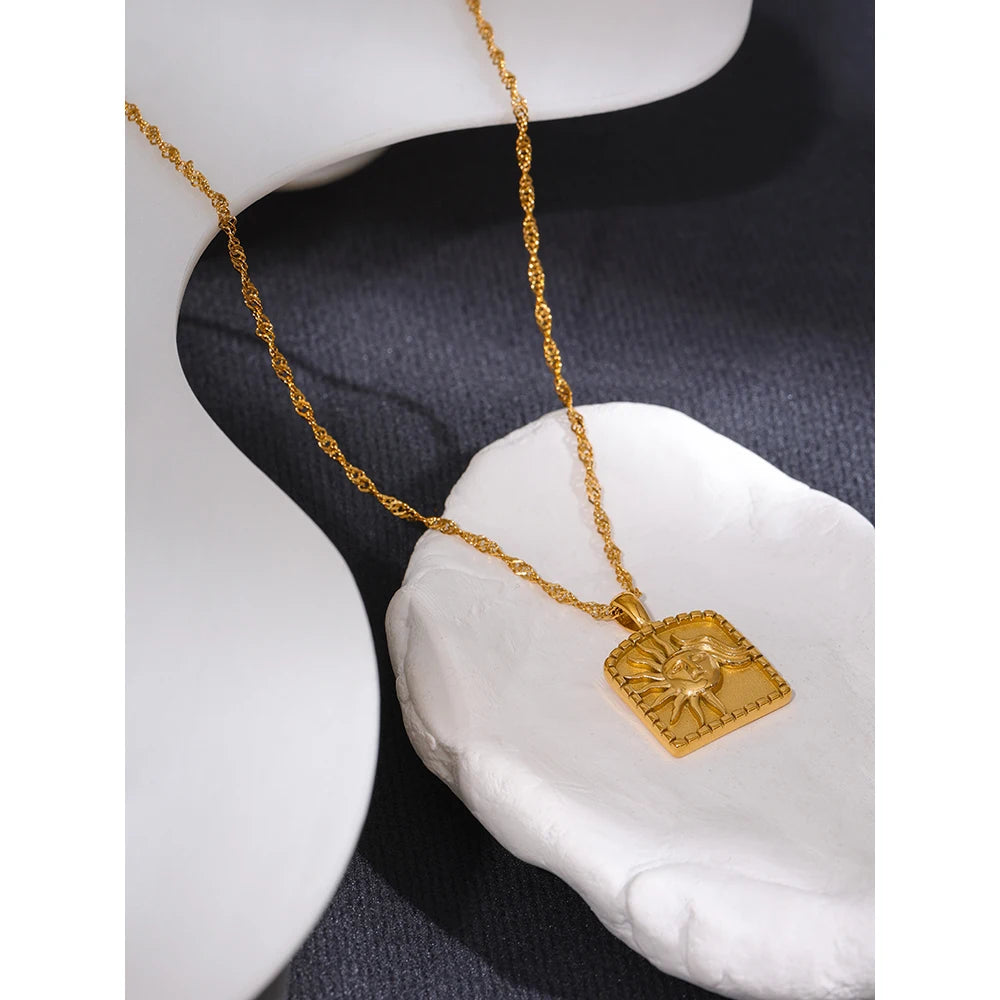 VAIGE Radiant Gold Sun Pendant Necklace in Stainless Steel