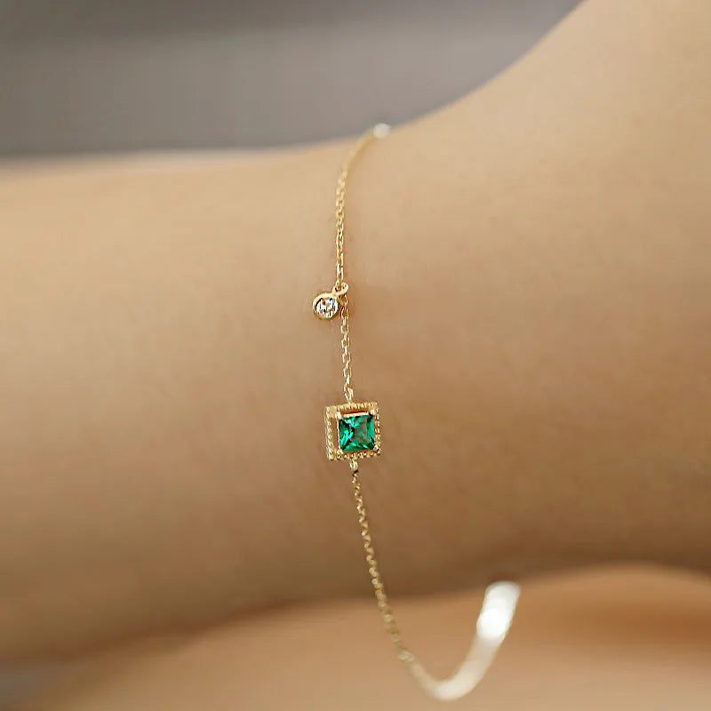 VAIGE 925 Sterling Silver Emerald Crystal Chain Bracelet Light Luxury Temperament Plating 14k Gold Jewelry Gift