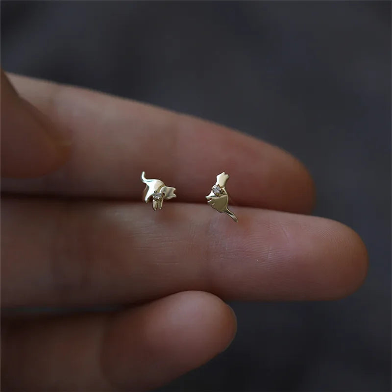 VAIGE 925 Sterling Silver Cat Stud Earrings with Zircon and 14K Gold Plating - Cute and Elegant Jewelry