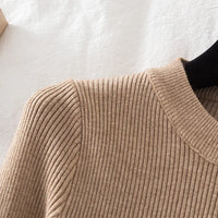 VAIGE Chic Khaki Thick Knit Pullover Sweater with Button O-Neck, Casual Autumn Winter Jumper, Slim Fit, Soft Cotton-Acrylic Blend