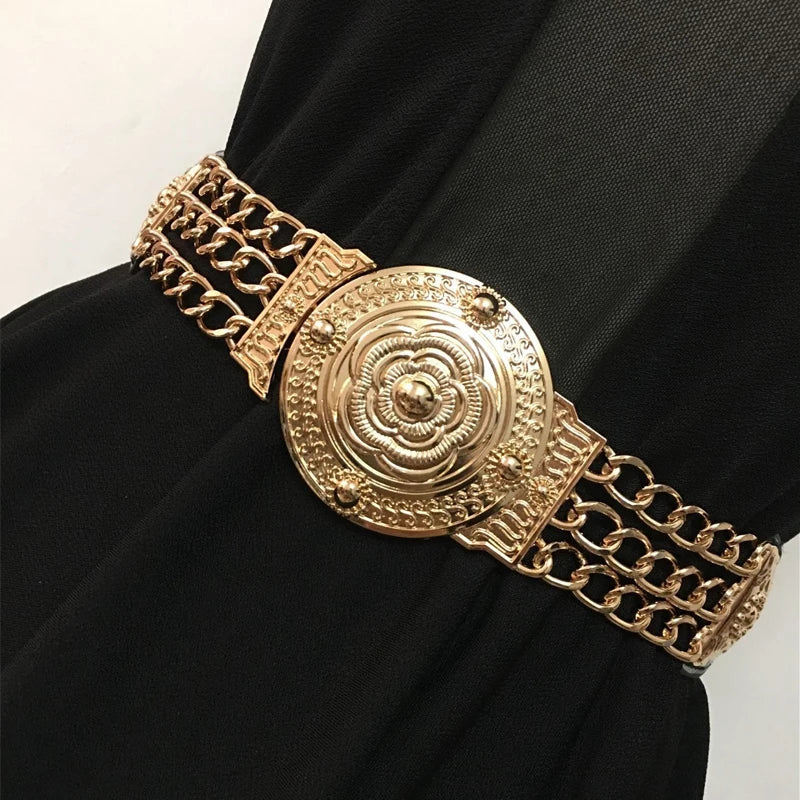 VAIGE Elegant Floral Gold Chain Waist Belt