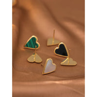 VAIGE Elegant Heart-Shaped Shell Earrings in Black, Green, and White with Stainless Steel Gold Finish