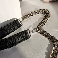 VAIGE Elegant Multi-Design Vegan Leather and Silver Lock Chain Belt - Black & Gold