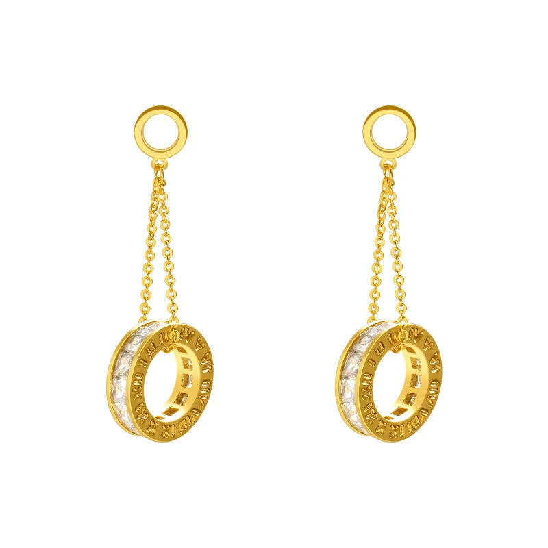 VAIGE Elegant Gold Zircon Circle Drop Earrings - Classic Copper Alloy Design for Parties and Special Occasions, 4.3cm Length