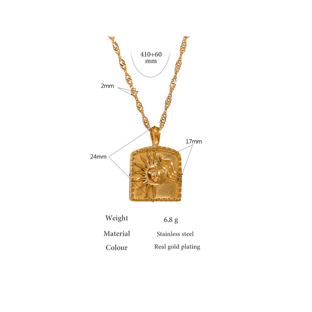 VAIGE Radiant Gold Sun Pendant Necklace in Stainless Steel