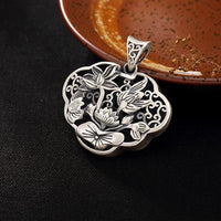 VAIGE Elegant Silver Lotus Flower Pendant Charm in Iridescent Silver and Midnight Blue